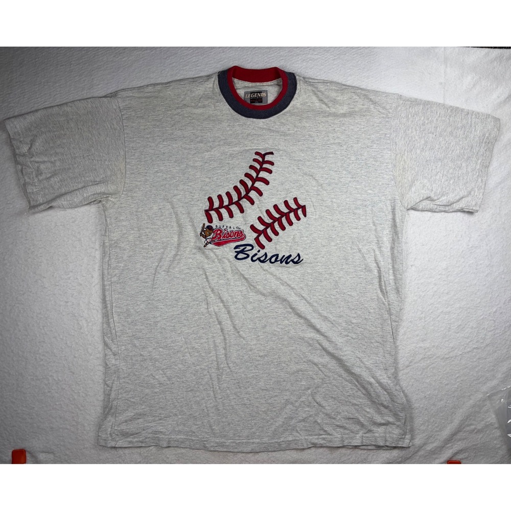 Vintage Legends Athletic Buffalo Bisons MiLB Ringer T-Shirt Gray XXL Made in USA